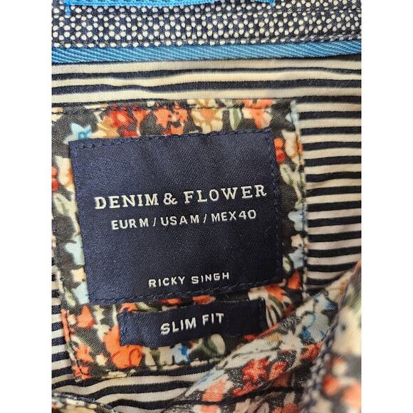 Denim & Flower Ricky Singh Button Up Shirt Men's Medium Black - Picture 5 of 5
